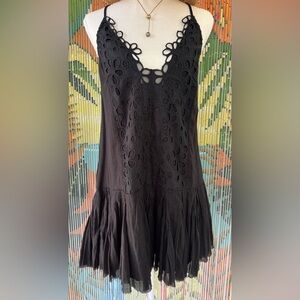 Free People Black Eyelet Cutout Tiered Mini Dress